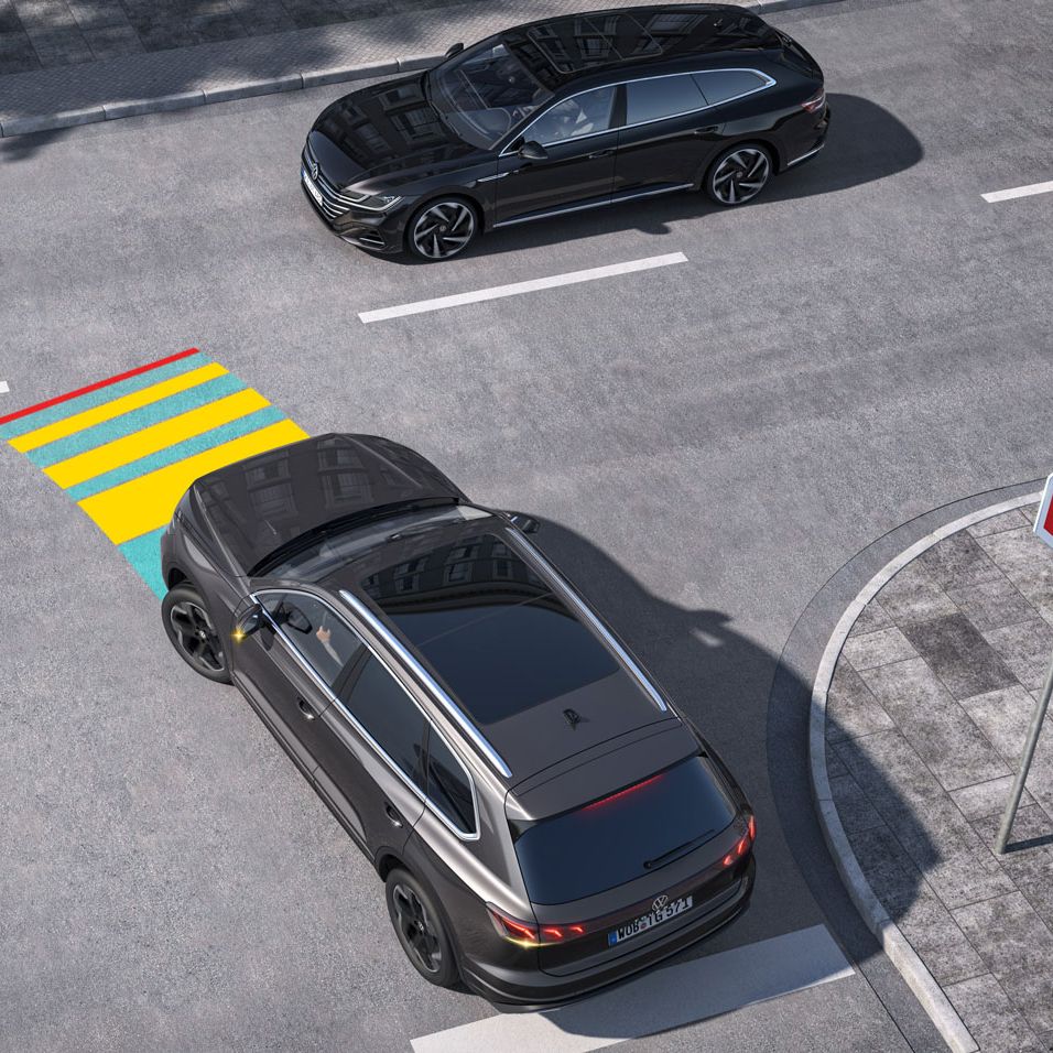 Grafische Darstellung des Assistenzsystems Kreuzungsassistent von Volkswagen