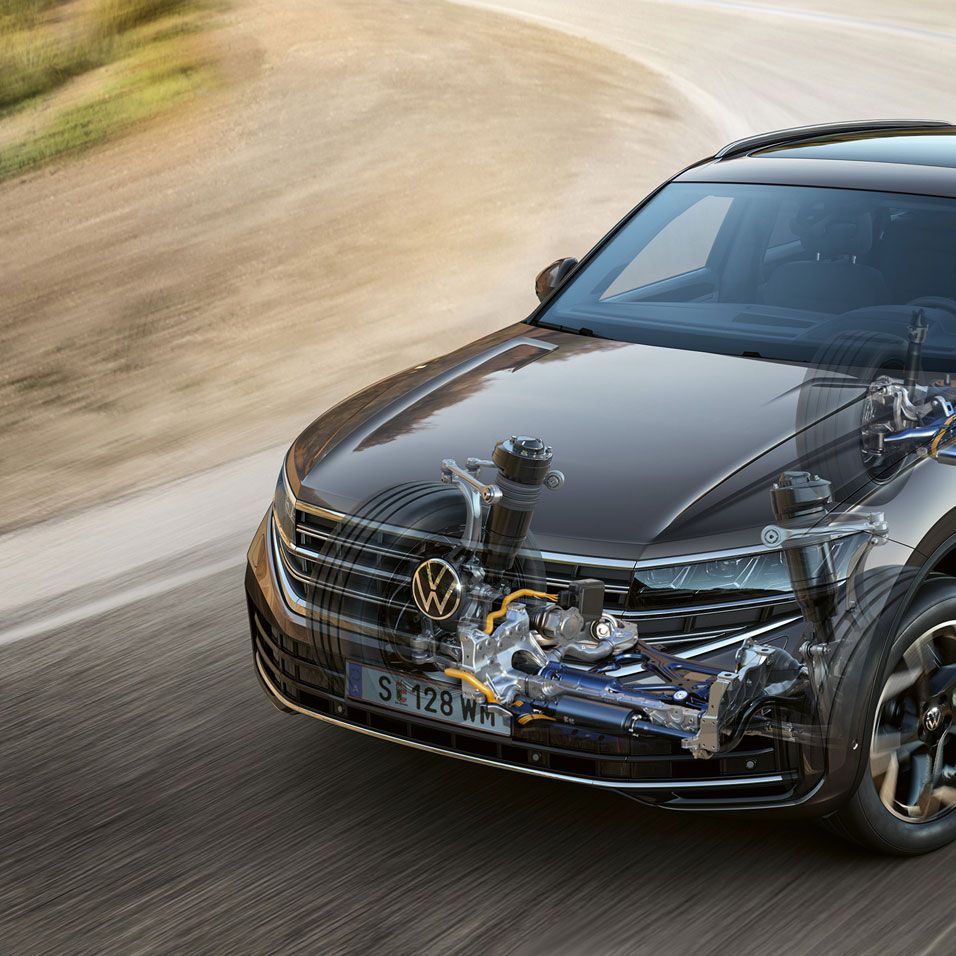 Grafik zeigt die Allradlenkung vom VW Touareg.